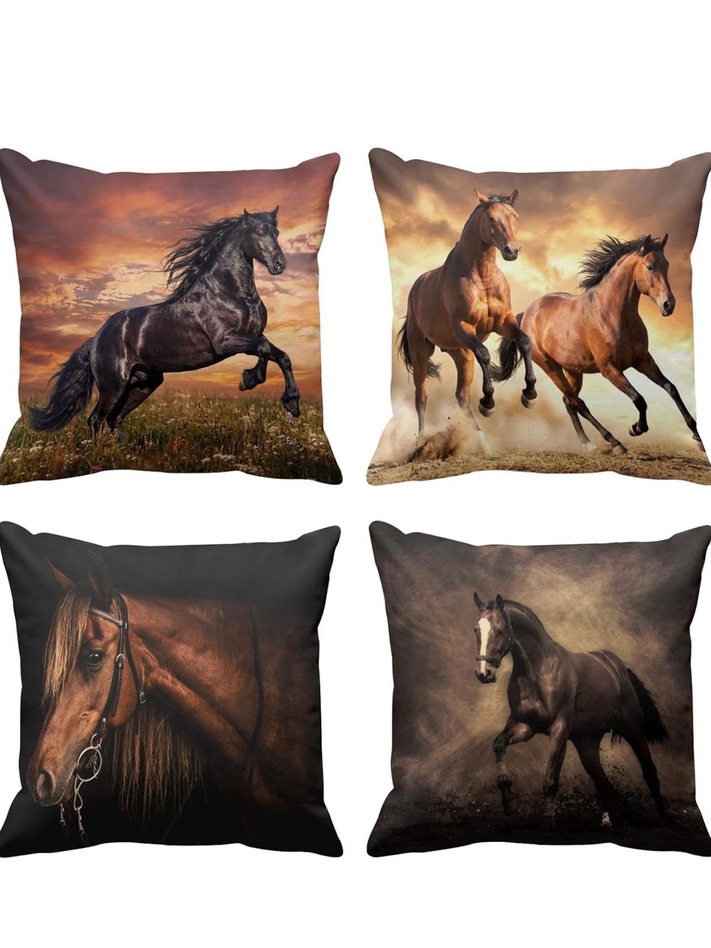 Decorative Horse Print 20” Throw Pillows Set Of 4- NEW